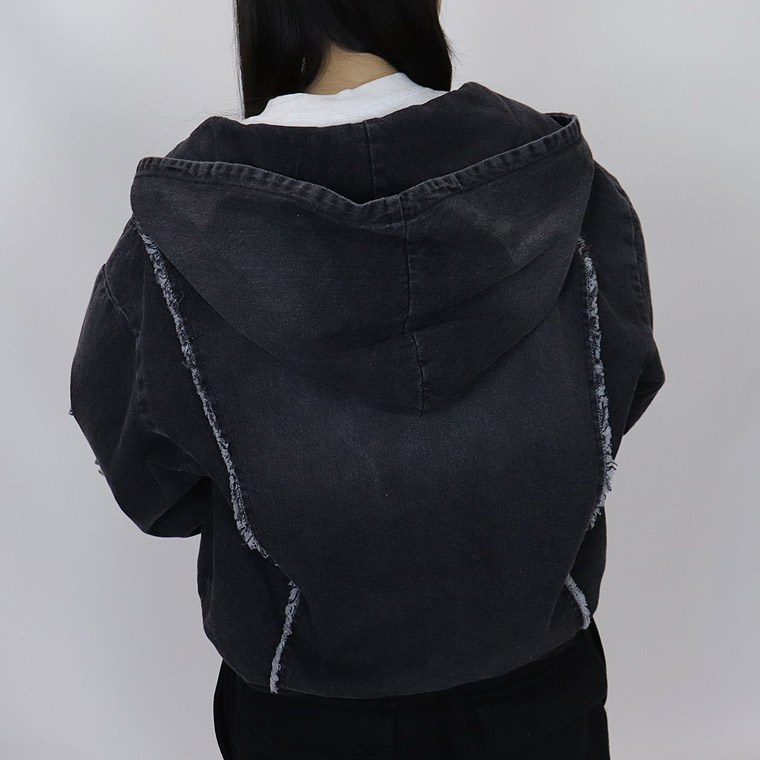 【RE730】クロスフリンジデニムZIPパーカー