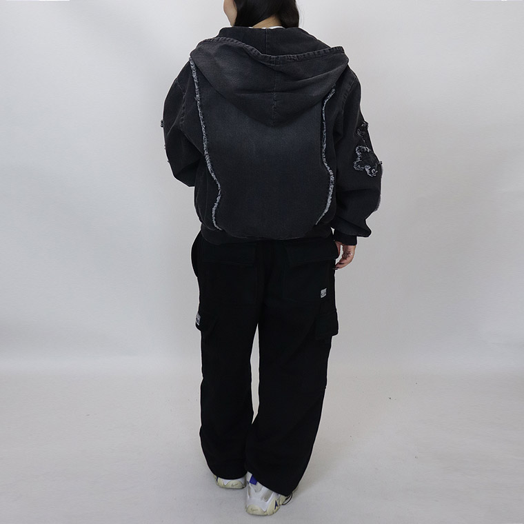 【RE730】クロスフリンジデニムZIPパーカー