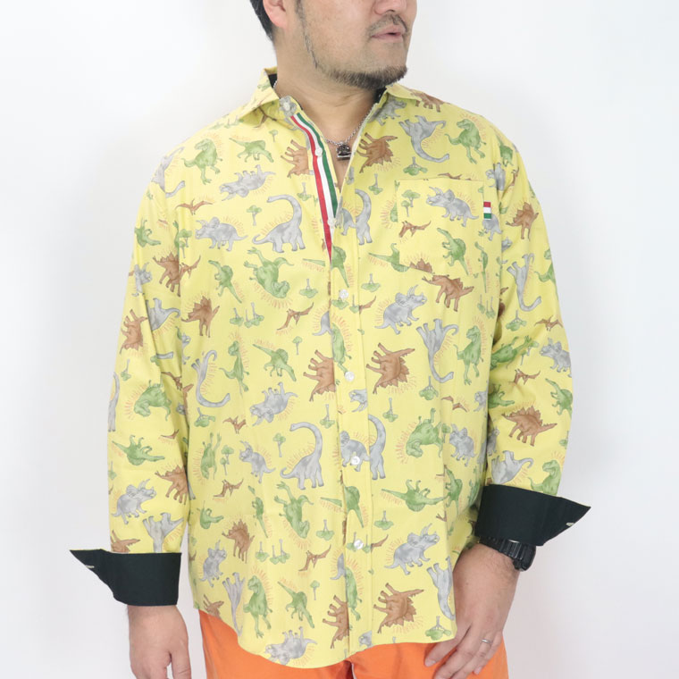 【大きいサイズ】国産恐竜総柄カラーシャツ 3L 4L 5L