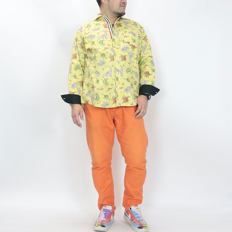 【大きいサイズ】国産恐竜総柄カラーシャツ 3L 4L 5L