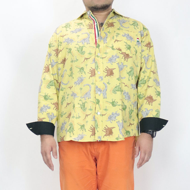 【大きいサイズ】国産恐竜総柄カラーシャツ 3L 4L 5L