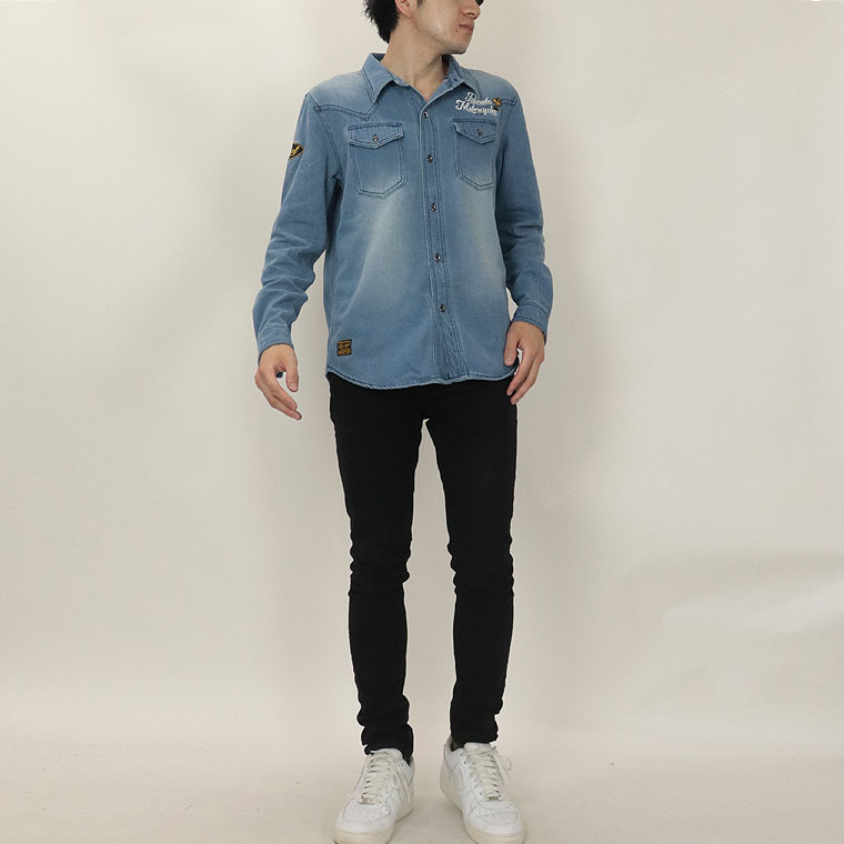 スヌーピー刺繍バイク長袖シャツ