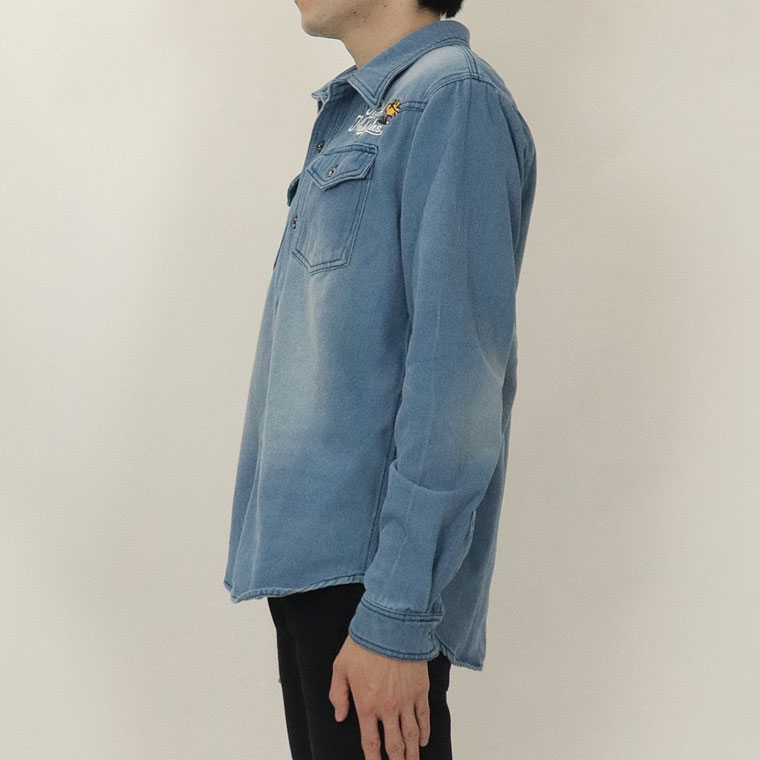 スヌーピー刺繍バイク長袖シャツ