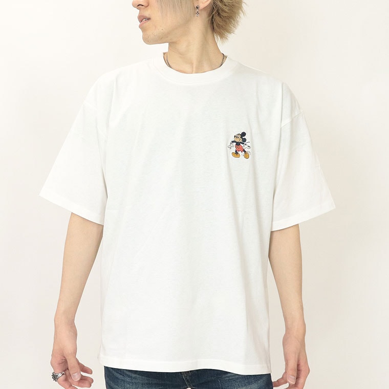 夏物先行セール55％OFF【Disney/Mickey】ミッキー半袖Ｔシャツ/プリント&ワンポイント刺繍 (ペアルック・アメカジ系)