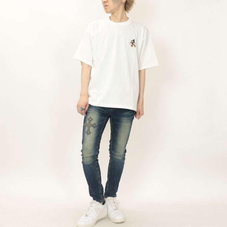 夏物先行セール55％OFF【Disney/Mickey】ミッキー半袖Ｔシャツ/プリント&ワンポイント刺繍 (ペアルック・アメカジ系)