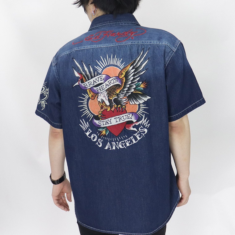 【Ed Hardy】半袖ツイルデニムシャツ