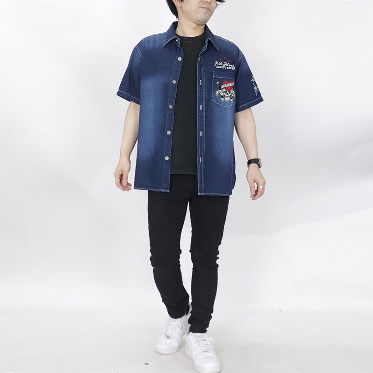 【Ed Hardy】半袖ツイルデニムシャツ