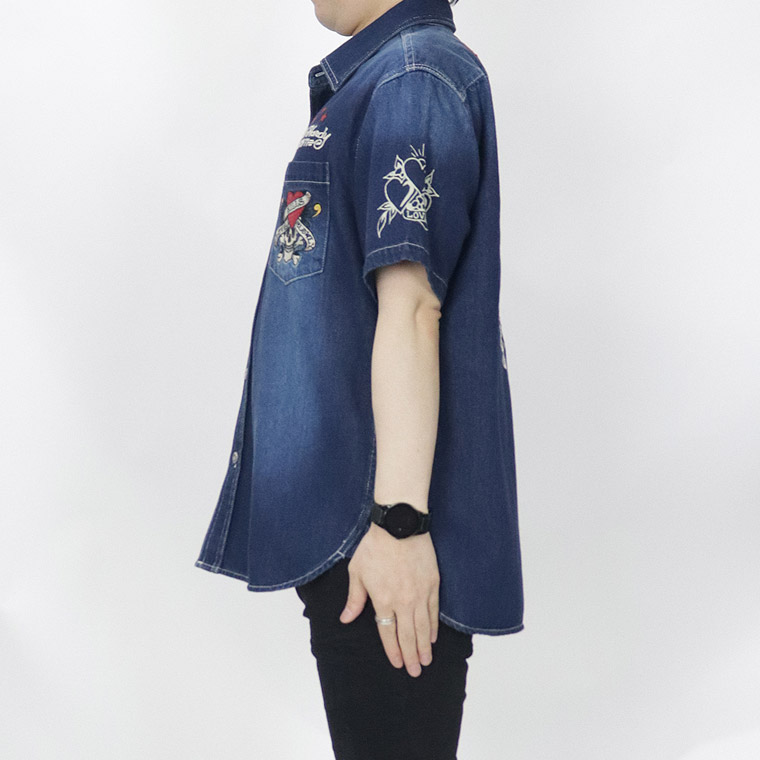 【Ed Hardy】半袖ツイルデニムシャツ