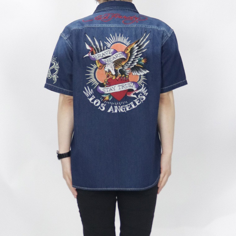 【Ed Hardy】半袖ツイルデニムシャツ
