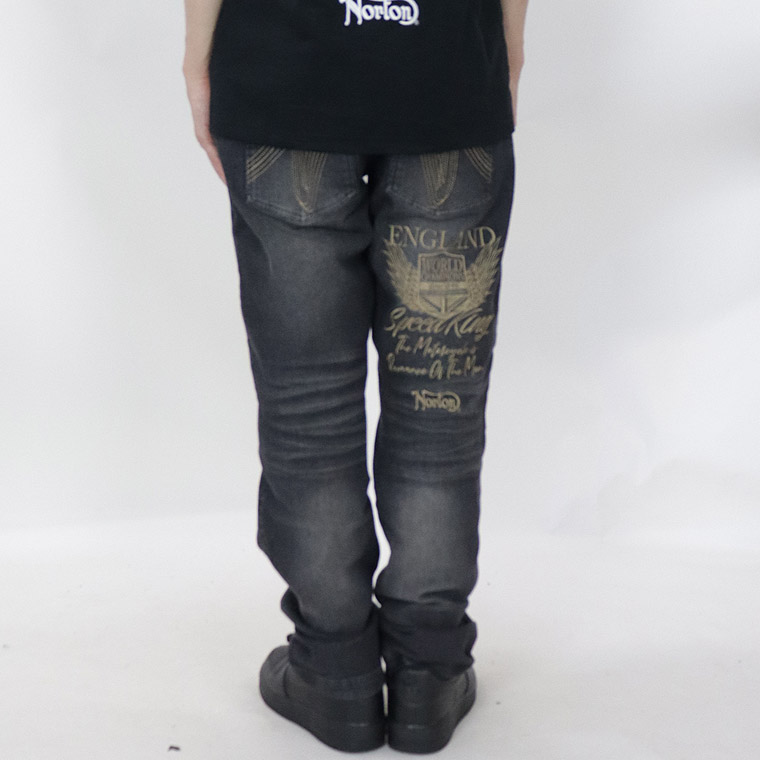 【NORTON】エンブレムウイング刺繍ストレッチデニムパンツ