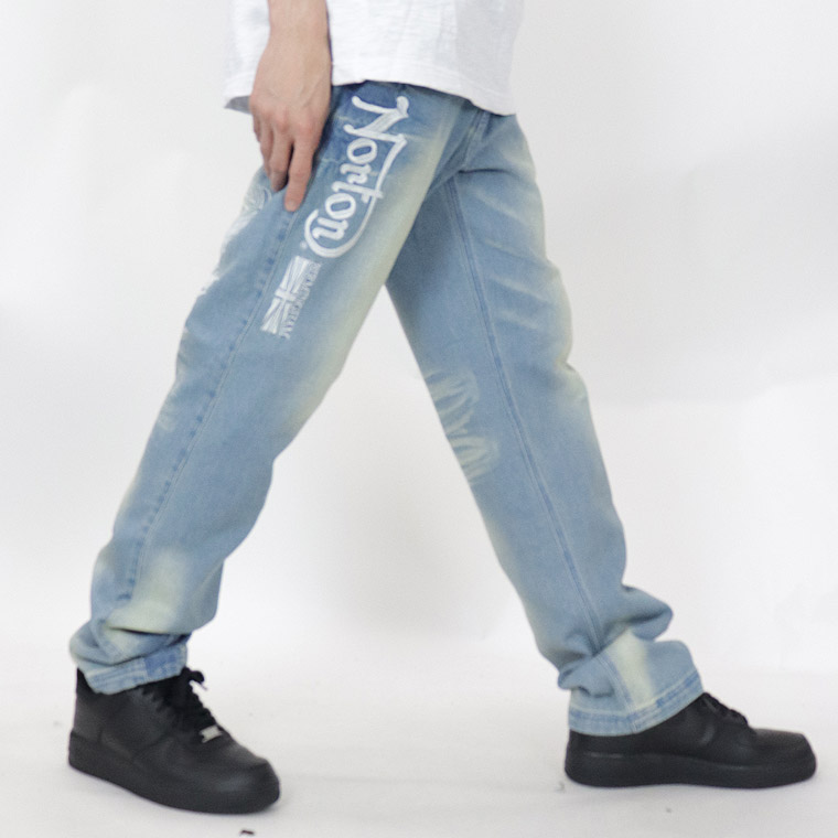 【NORTON】エンブレムウイング刺繍ストレッチデニムパンツ