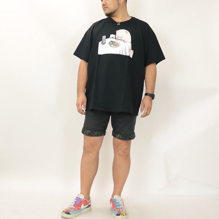 【大きいサイズ半袖Tシャツ】豚とトンカツの沈黙Tシャツ