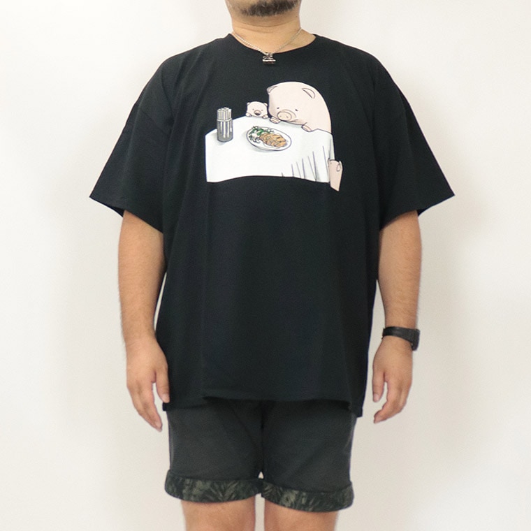 【大きいサイズ半袖Tシャツ】豚とトンカツの沈黙Tシャツ