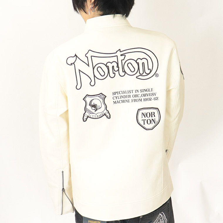 【NORTON】フェイクレザー パッチドシングルライダースジャケット