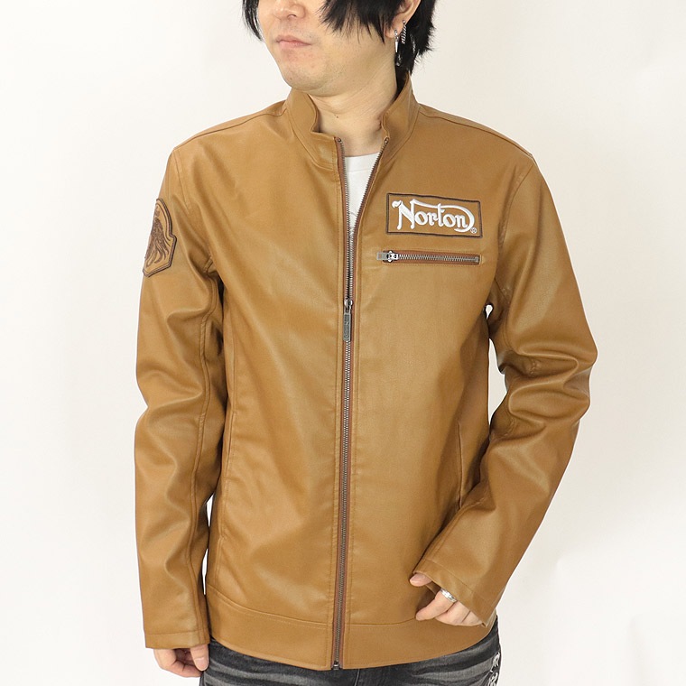 【NORTON】フェイクレザー パッチドシングルライダースジャケット