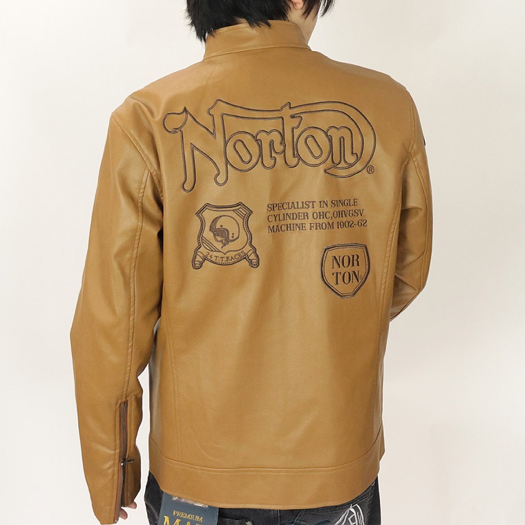 【NORTON】フェイクレザー パッチドシングルライダースジャケット