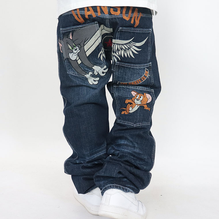 【TOM&JERRYコラボ】刺繍デニムパンツ フライングスター