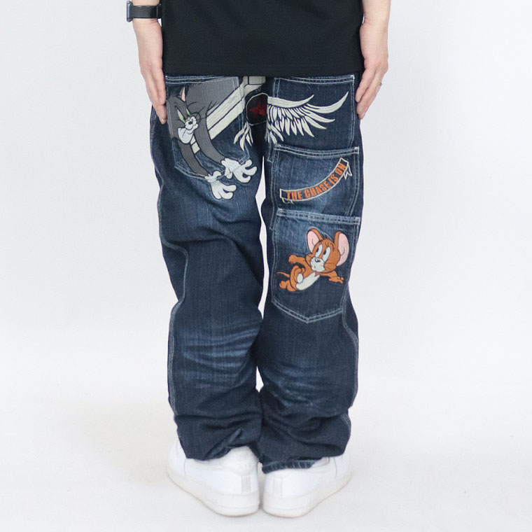 【TOM&JERRYコラボ】刺繍デニムパンツ フライングスター