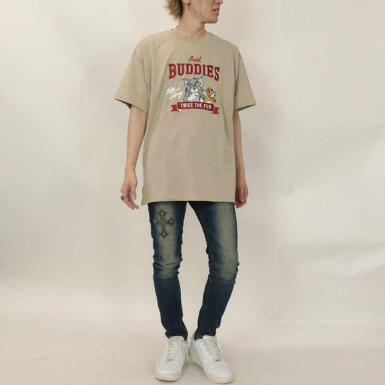 夏物セール【TOM and JERRY (トムとジェリー)】総刺繍/半袖Ｔシャツ (ペアルック・アメカジ系)