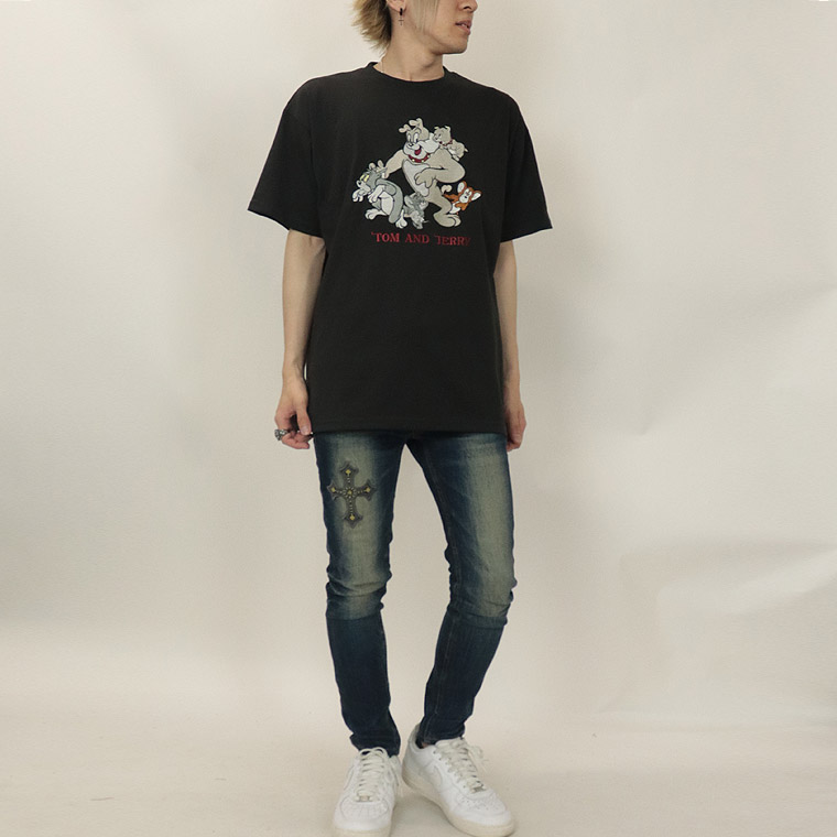 夏物セール【TOM and JERRY (トムとジェリー)】総刺繍/半袖Ｔシャツ (ペアルック・アメカジ系)