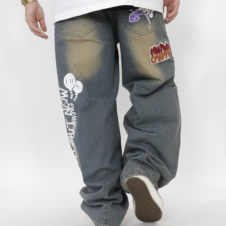 ワッペンデニムバレルレッグパンツ