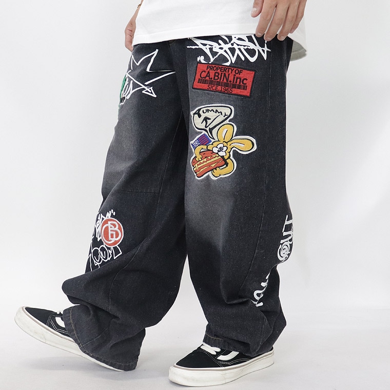 ワッペンデニムバレルレッグパンツ