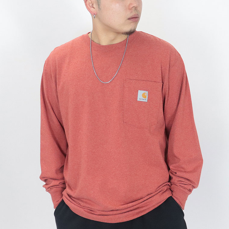 【CARHARTT】　ポケット付きロングスリーブロゴTシャツ【ペア対応】