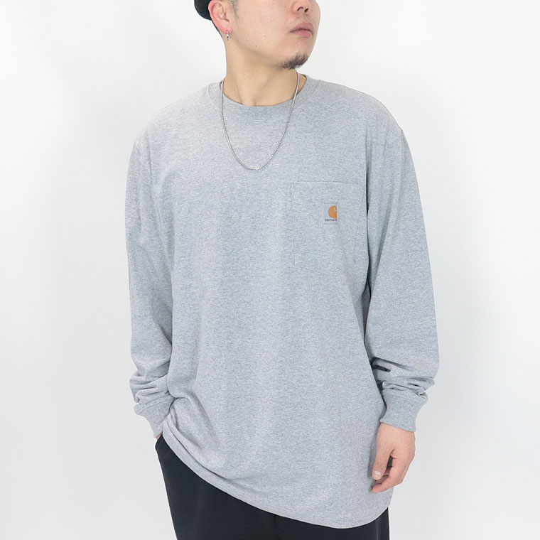 【CARHARTT】　ポケット付きロングスリーブロゴTシャツ【ペア対応】