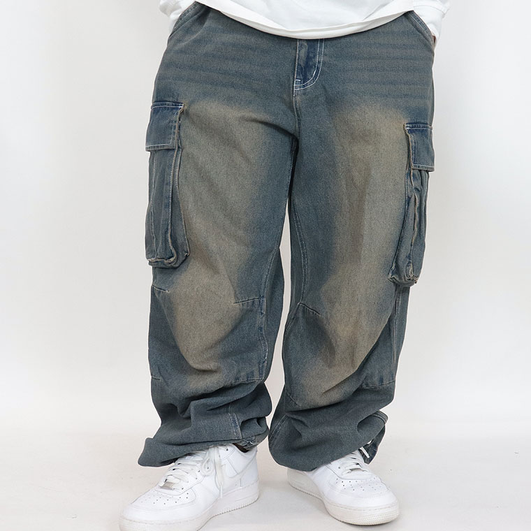 ビンテージ加工ワイドカーゴパンツ