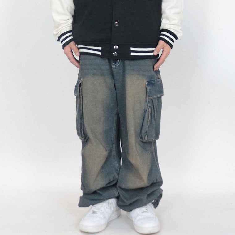 ビンテージ加工ワイドカーゴパンツ