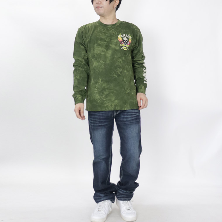 【VANSON】天竺長袖Tシャツ ファイヤースカル