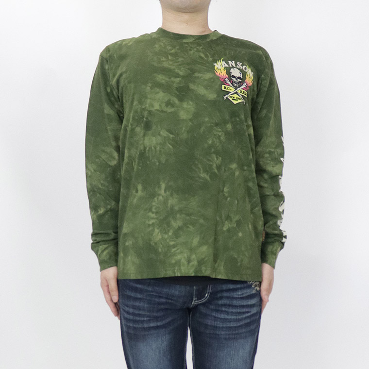 【VANSON】天竺長袖Tシャツ ファイヤースカル