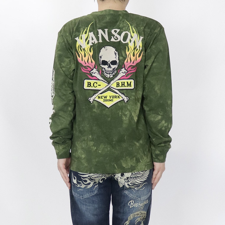 【VANSON】天竺長袖Tシャツ ファイヤースカル