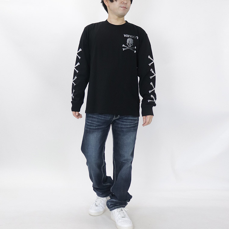 【VANSON】天竺ロンTEE グラデーションスカル