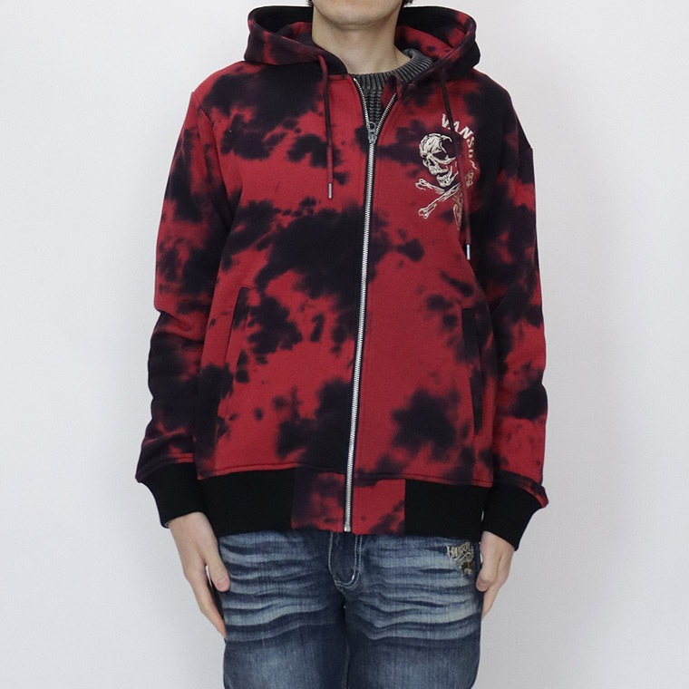 【VANSON】裏毛スカル刺繍ZIPパーカー