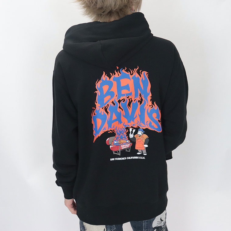 2024春物新作【BEN DAVIS(ベンデイビス)】刺繍プリント裏毛パーカー(ペアルック・アメカジ系)