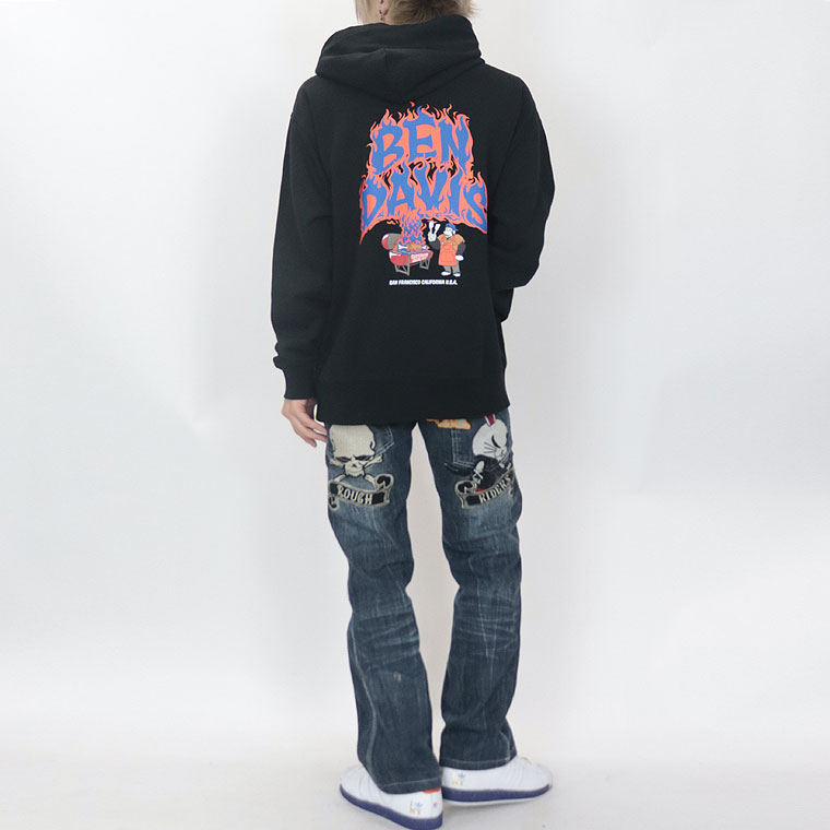 2024春物新作【BEN DAVIS(ベンデイビス)】刺繍プリント裏毛パーカー(ペアルック・アメカジ系)