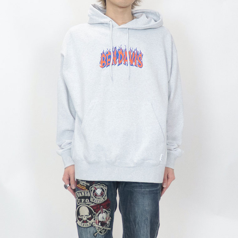 2024春物新作【BEN DAVIS(ベンデイビス)】刺繍プリント裏毛パーカー(ペアルック・アメカジ系)