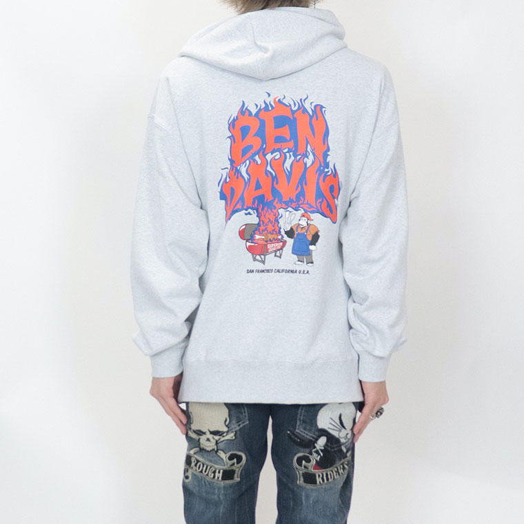 2024春物新作【BEN DAVIS(ベンデイビス)】刺繍プリント裏毛パーカー(ペアルック・アメカジ系)