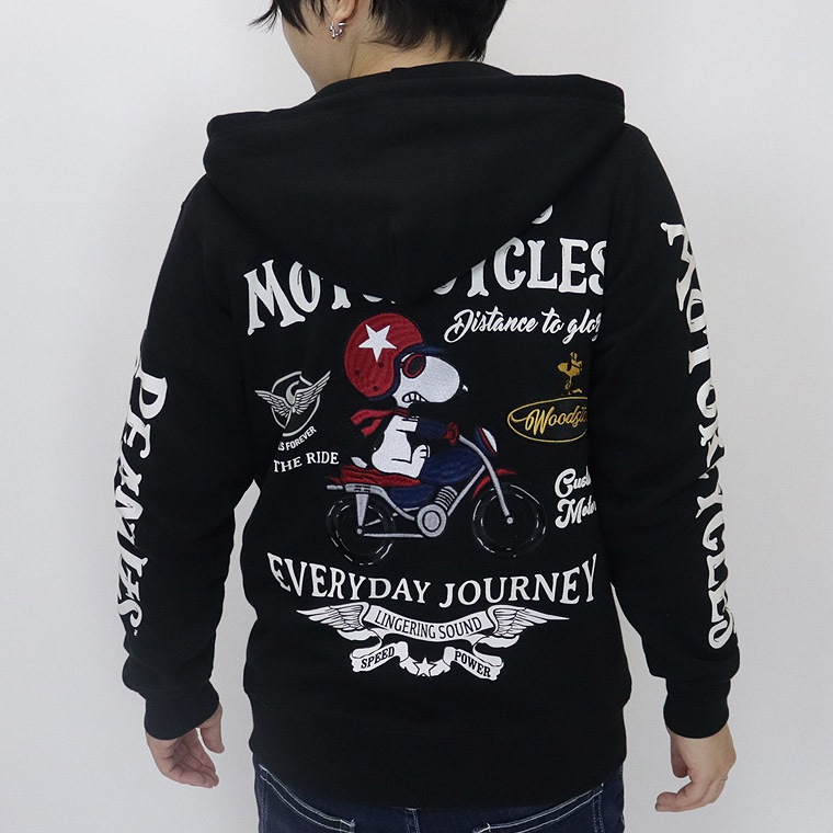 【SNOOPYコラボ】モーターサイクル刺繍スヌーピーZIPパーカー