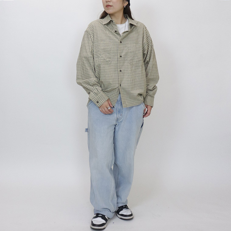 小格子チェックショートレングス長袖シャツ