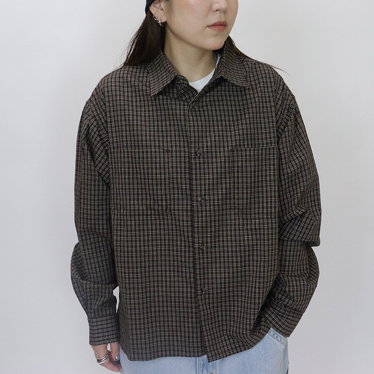 小格子チェックショートレングス長袖シャツ