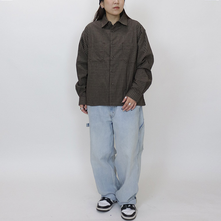 小格子チェックショートレングス長袖シャツ