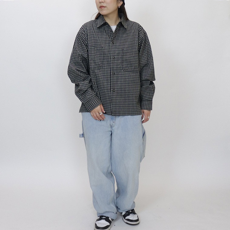 小格子チェックショートレングス長袖シャツ