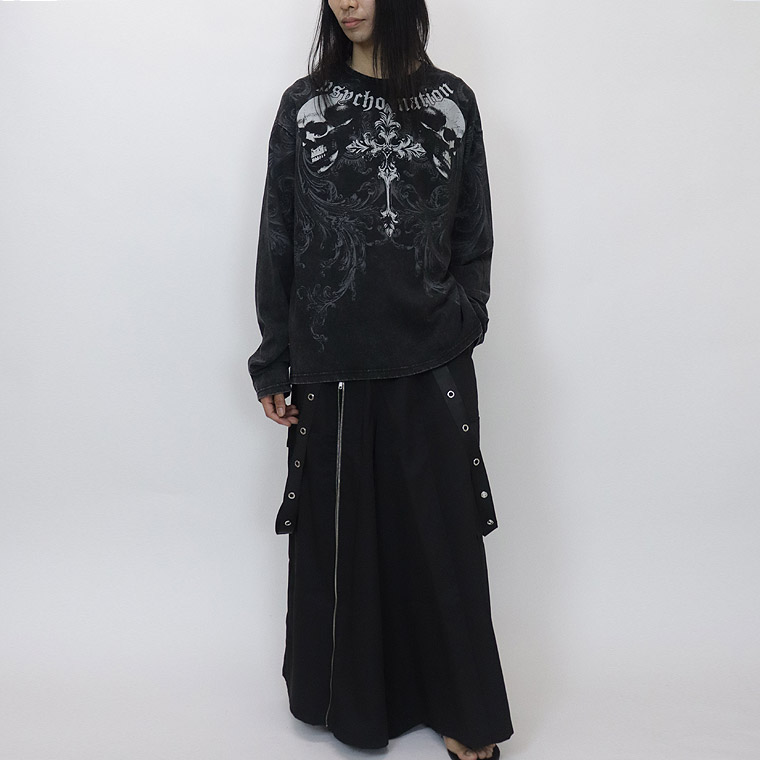 ＼数量限定２０％ＯＦＦ／【PSYCHONATION】スカルクロスプリントBIGシルエット長袖Tシャツ
