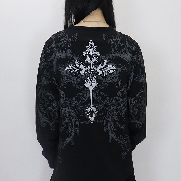 ＼数量限定２０％ＯＦＦ／【PSYCHONATION】スカルクロスプリントBIGシルエット長袖Tシャツ