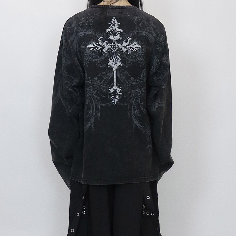 ＼数量限定２０％ＯＦＦ／【PSYCHONATION】スカルクロスプリントBIGシルエット長袖Tシャツ