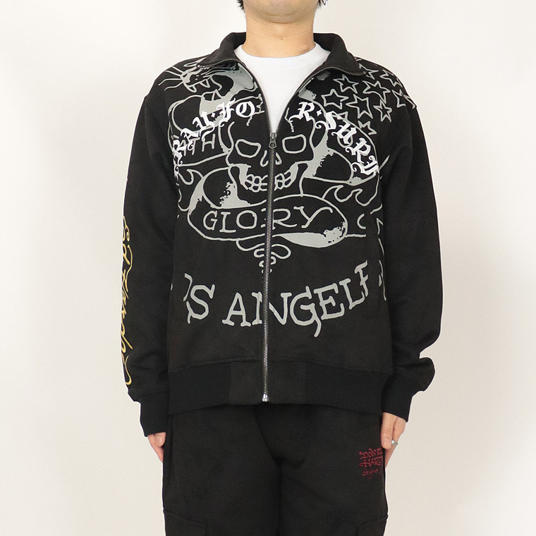 Ed Hardy】刺繍プリント起毛プレーディングハイネックZIPジャケット