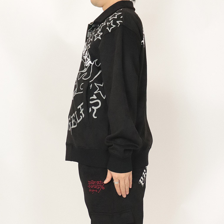 Ed Hardy】刺繍プリント起毛プレーディングハイネックZIPジャケット