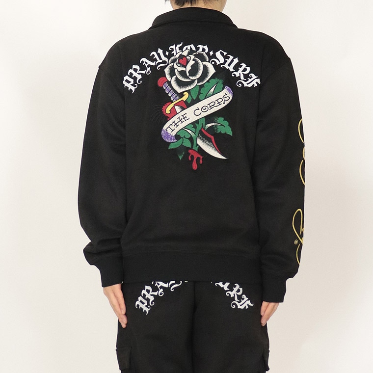 Ed Hardy】刺繍プリント起毛プレーディングハイネックZIPジャケット